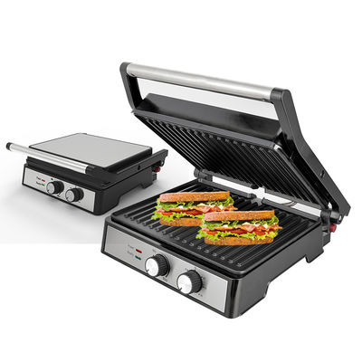 2200W Electric Grill Panini Maker điều chỉnh nhiệt độ Sandwich Press Toaster mở 180 độ Stainless Steel Contact Grill
