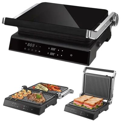 2200W Electric Grill Panini Maker điều chỉnh nhiệt độ Sandwich Press Toaster mở 180 độ Stainless Steel Contact Grill
