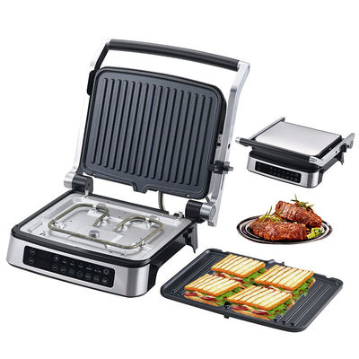 Đĩa có thể tháo rời BBQ Panini Press Grill Griddle Không khói nướng trong nhà màn hình cảm ứng LED Nướng tiếp xúc kỹ thuật số