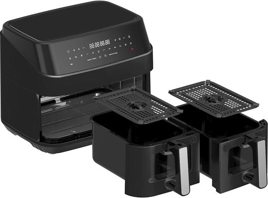 Máy nướng không khí hai giỏ 9L với cửa sổ kính 2600W Máy nướng không khí khu vực kép kỹ thuật số thông minh
