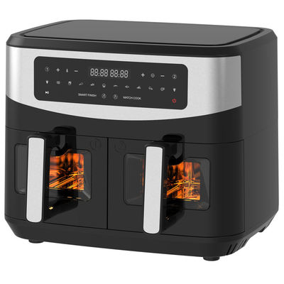 Máy nướng không khí hai giỏ 9L với cửa sổ kính 2600W Máy nướng không khí khu vực kép kỹ thuật số thông minh