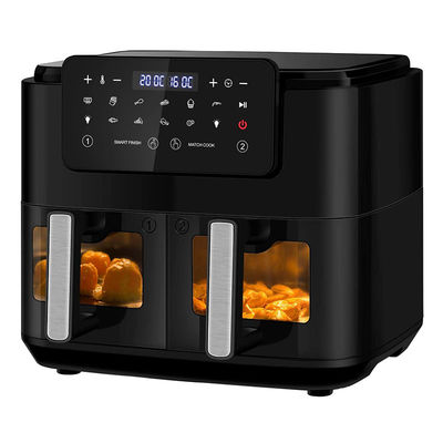 Máy nướng không khí hai giỏ 9L với cửa sổ kính 2600W Máy nướng không khí khu vực kép kỹ thuật số thông minh