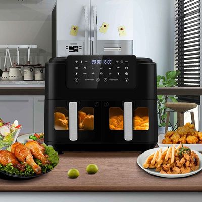 Máy nướng không khí không dầu khu vực kép 9L lớn cho gia đình với 2 ngăn kéo 10 cài đặt trước 2400W ít chất béo