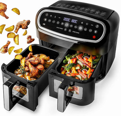 Máy nướng khí thông minh 2400W đôi với cửa sổ trong suốt có thể nhìn thấy 9L Công nghệ hai vùng kỹ thuật số