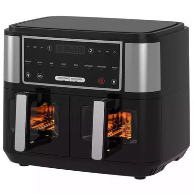 Máy nướng khí thông minh 2400W đôi với cửa sổ trong suốt có thể nhìn thấy 9L Công nghệ hai vùng kỹ thuật số