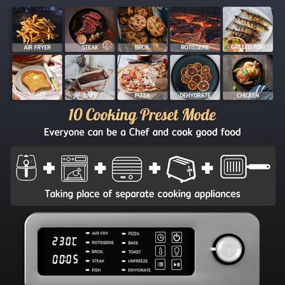 Máy nướng không khí điện 15L với Rotisserie cho gia đình 10 trong 1 Thép không gỉ Máy nướng không gỉ Máy nướng nướng