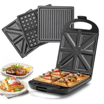 Không dính PTFE phủ 2 slice Waffle Maker với Sandwich và Pancake Maker có thể tháo rời
