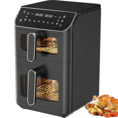 2800w Máy nướng không khí đống kép điện Không dính 6l + 6l Lớp phủ trên dưới máy sưởi màn hình LCD gấp có thể nhìn thấy cửa sổ tùy chọn