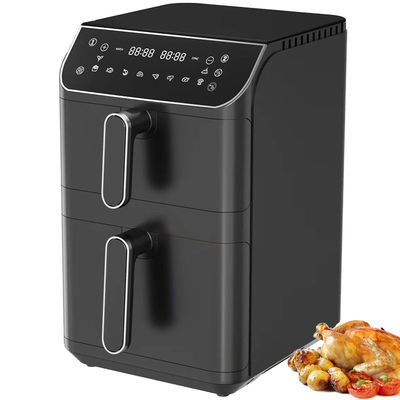 2800w Máy nướng không khí đống kép điện Không dính 6l + 6l Lớp phủ trên dưới máy sưởi màn hình LCD gấp có thể nhìn thấy cửa sổ tùy chọn