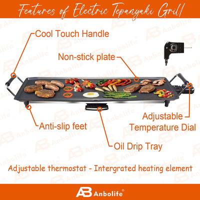 Anbolife 1800W Electric Teppanyaki Grill với bề mặt không dính
