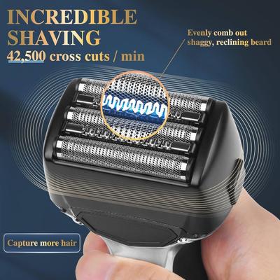 Máy cạo râu nam năm lưỡi với pin 1000mAh và thời gian hoạt động 90 phút, chống nước IPX6, sạc USB