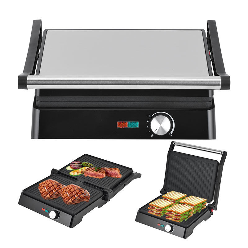 2200W Electric Grill Panini Maker điều chỉnh nhiệt độ Sandwich Press Toaster mở 180 độ Stainless Steel Contact Grill