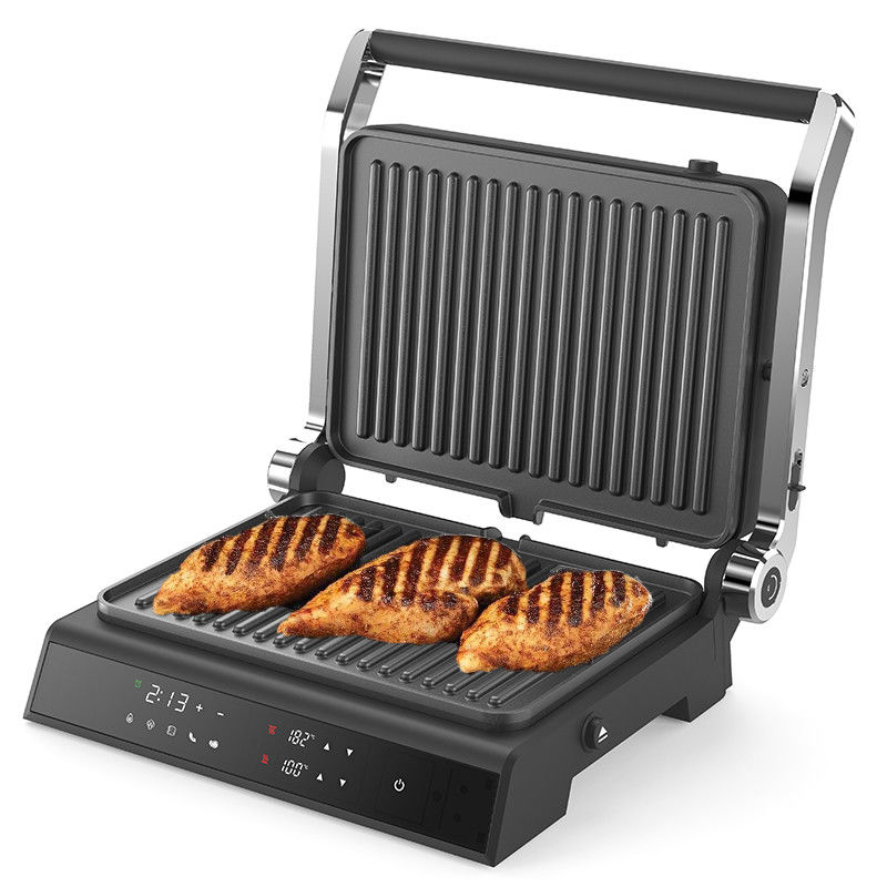 Đĩa có thể tháo rời BBQ Panini Press Grill Griddle Không khói nướng trong nhà màn hình cảm ứng LED Nướng tiếp xúc kỹ thuật số