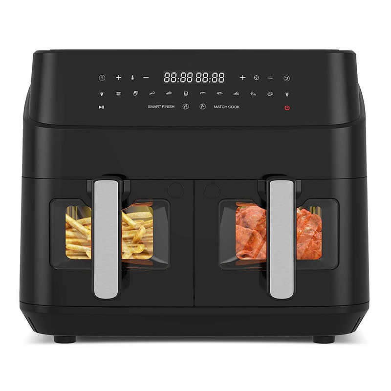Máy nướng không khí hai giỏ 9L với cửa sổ kính 2600W Máy nướng không khí khu vực kép kỹ thuật số thông minh