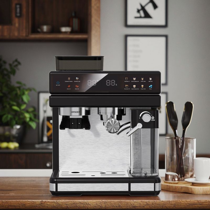 Máy pha cà phê espresso điện chuyên nghiệp Máy bơm áp suất 15/20bar mạnh mẽ Máy xay cà phê Cappuccino Latte làm bằng nhựa bền