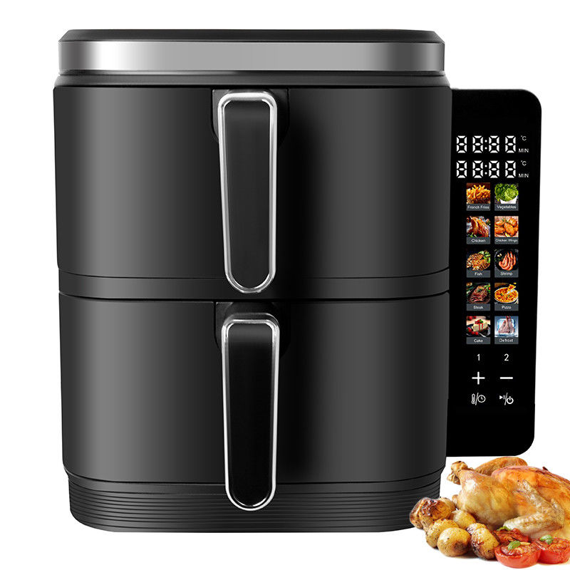 2800w Máy nướng không khí đống kép điện Không dính 6l + 6l Lớp phủ trên dưới máy sưởi màn hình LCD gấp có thể nhìn thấy cửa sổ tùy chọn