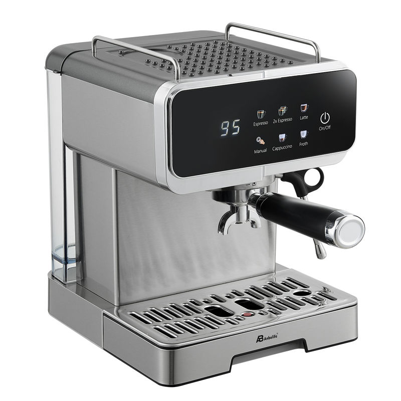 Anbo Full SS Housing LED Digital Touch Screen Expresso Coffee Machine 1.6L 20 bar Wide Espresso Coffee Maker with Milk Frother